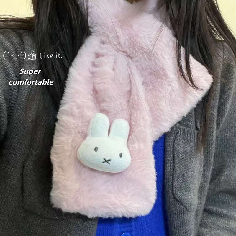 White Miffy Scarf | Versatile  - Winter Clothing Cute 评论和价格