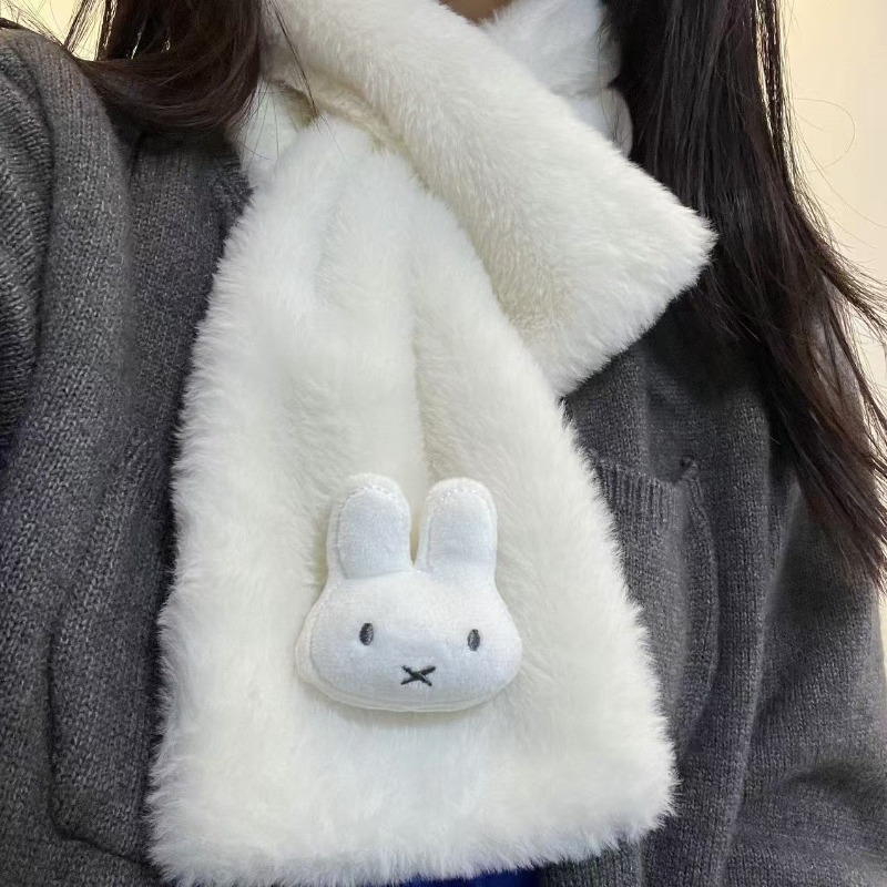 White Miffy Scarf | Versatile  - Winter Clothing Cute 评论和价格