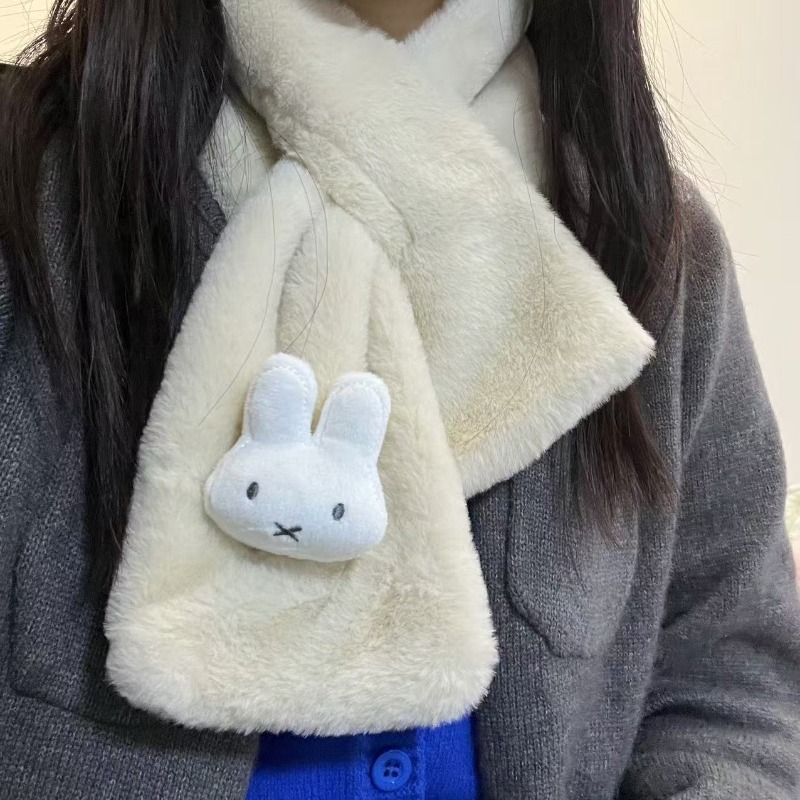White Miffy Scarf | Versatile  - Winter Clothing Cute 评论和价格