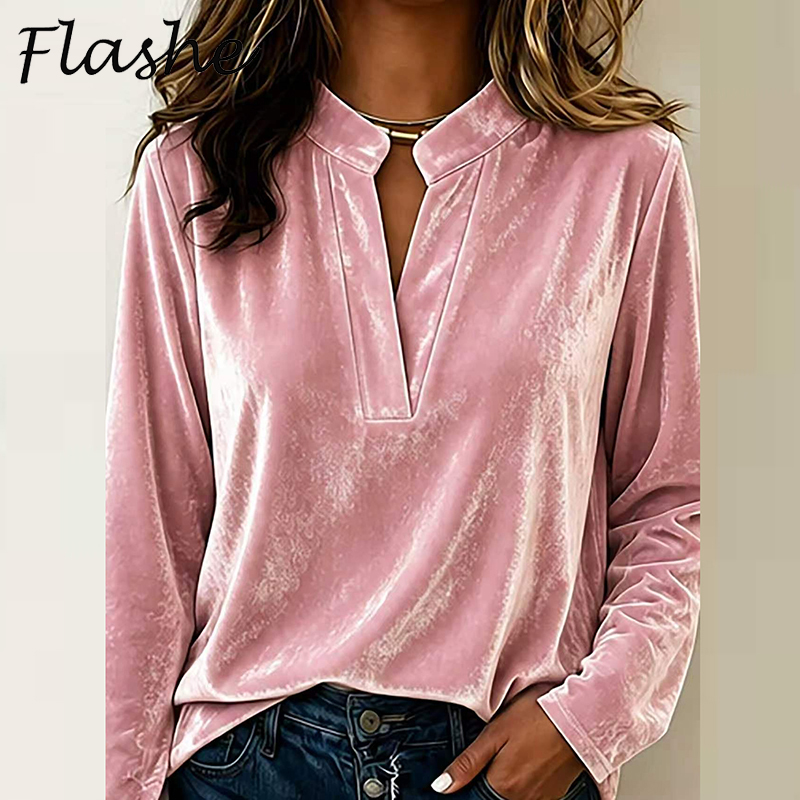Fashion Velvet Blouse Women Lo - Winter Clothing Girls 评论和价格