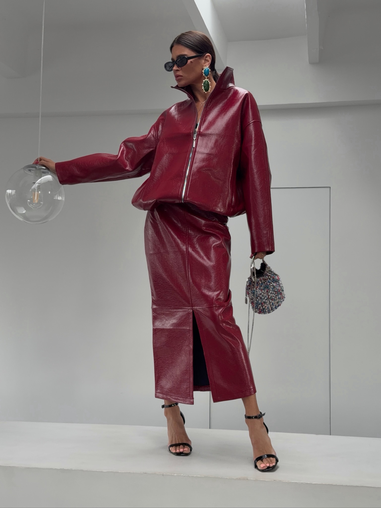 Women Shiny PU Leather 2‑Piece - Winter Clothing Vintage 评论和价格