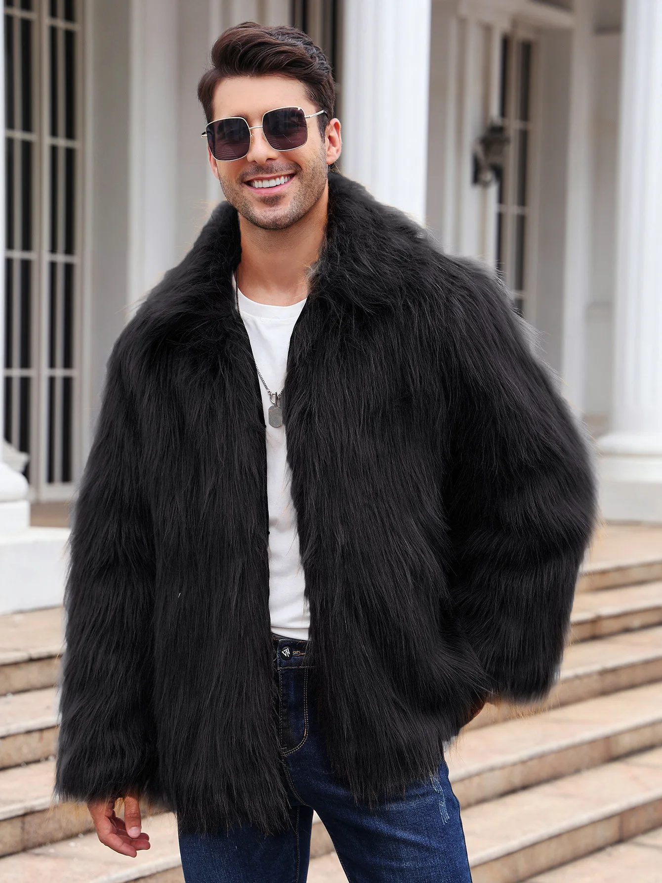 Men Faux Fox Fur Jacket Coat W - Winter Clothing Cute 评论和价格