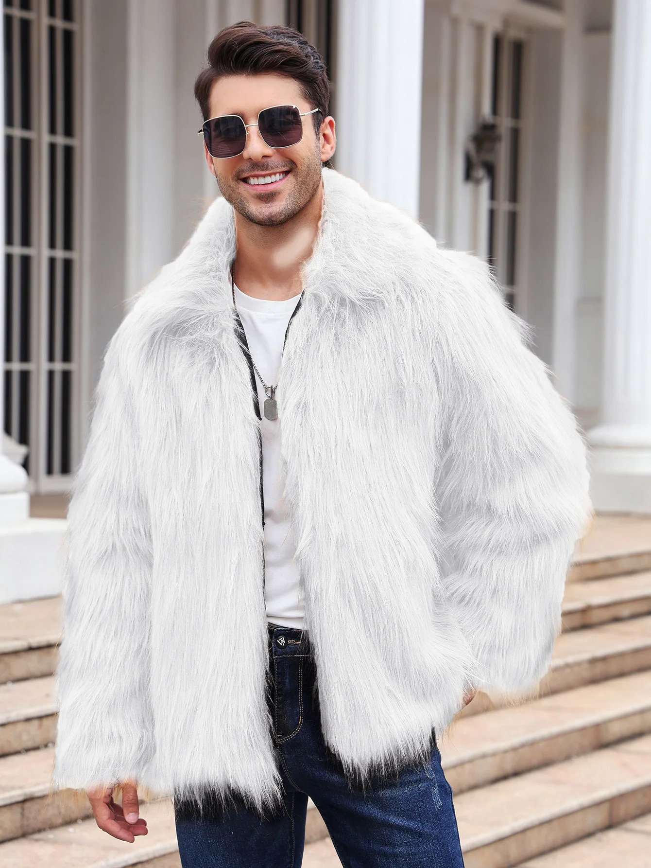 Men Faux Fox Fur Jacket Coat W - Winter Clothing Cute 评论和价格