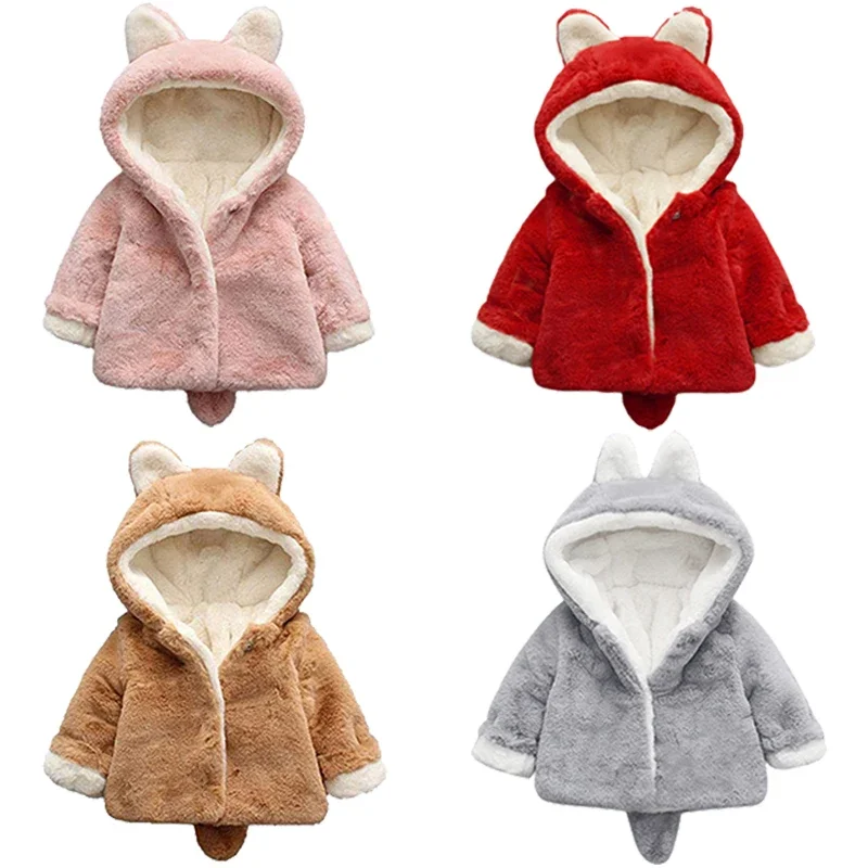 Cute Cat Ears Plush Baby Jacke - Winter Clothing Toddler Girl 评论和价格